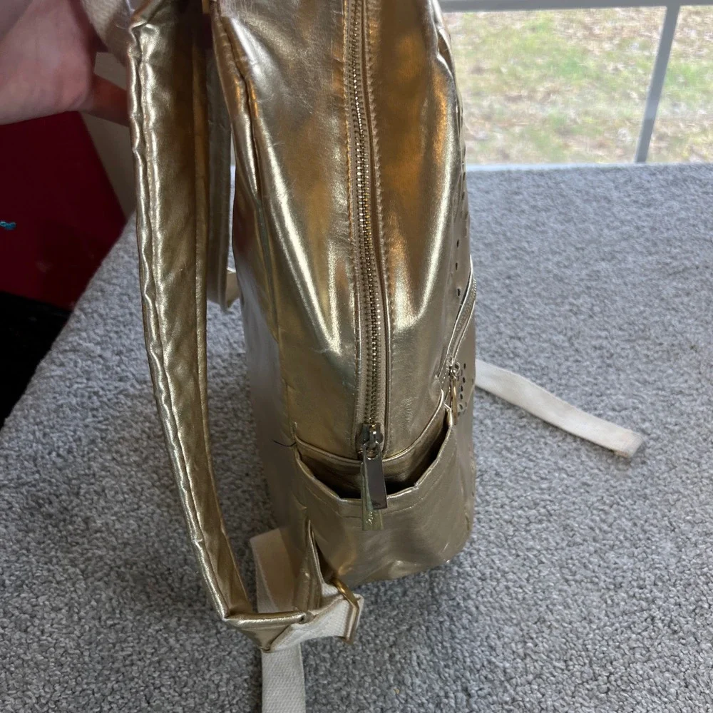 Packed Party Backpack Gold Metallic Perforated Star Zip‎ Bag girls school travel